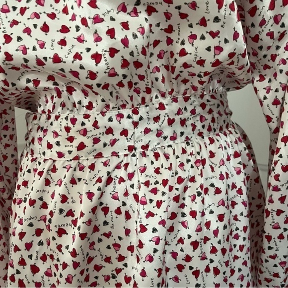 Vintage Kathryn Short Robe‎ Women M Satin Cupid Hearts Love Red White Valentines - Picture 6 of 13